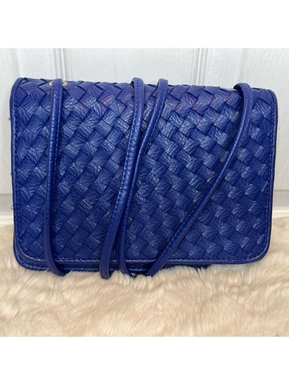 CLARKS ROYAL BLUE LEATHER WOVEN CROSSBODY